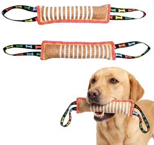 Novocloud 2Pz Manicotto Cane 30cm Giocattolo Interattivo per Cani in Tela e Iuta Cuscino da Morso per Addestramento al Tiro alla Fune e Giochi all'Aperto con 2 Maniglie Robuste (Osso)