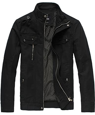 Wantdo Homme Veste Classique Veste Militaire Casual Veste Saharienne Cargo Manteau Zippé Coupe-Vent Décontracté Blouson en Coton Automne Noir XL