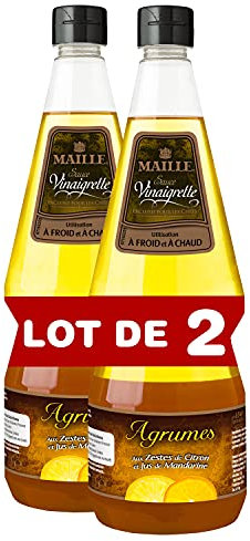 Maille Sauce Vinaigrette Agrumes, Vinaigre de Vin Blanc, Jus de Citron, Mandarine et Zeste de Citron 1L - Lot de 2
