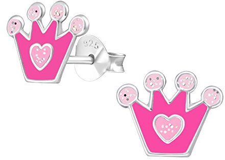 Laimons Mädchen Kids Kinder-Ohrstecker Ohrringe Kinderschmuck Krone 9 x 8mm Glitzer Pink, Rosa Sterling Silber 925