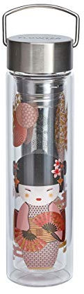 Eigenart FLOWTEA New Little Geisha rose doppelwandige Trinkflasche aus Borosilikatglas mit Edelstahldeckel, Neoprenhülle und Sieb, BPA frei, 400ml, 50019