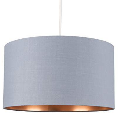 MiniSun | Large Modern Grey and Copper Drum Light Shade | Pendant Lights, Home Décor & Improvement Essential | 350cm Shade Width