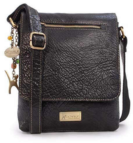 Catwalk Collection Handbags - Women's Leather Anti Theft Crossbody Bag - Medium Messenger Bag - Adjustable Shoulder Strap - Anja - Black