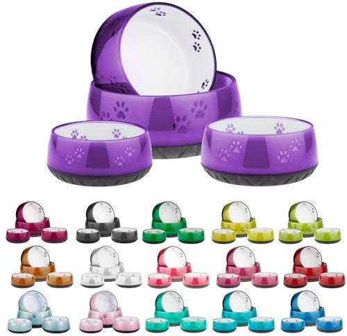 EHASO Hundenapf mit Pfötchen - Futter- und Trinknapf für kleine und große Hunde (1800ml, Lila)