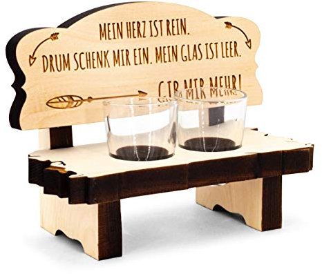 sagl.tirol Holz Schnapsbank mit Gravur und Schnapsgläser [100% Natur] Lustige Geschenkidee I Geschenke für Männer I Geburtstagsgeschenk für Männer (2er Schnapsbank Mein Herz ist rein)