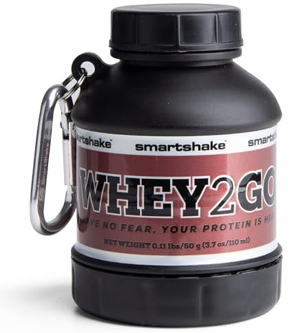 Smartshake Whey2Go Black Protein Powder Storage Container 50g – BPA Free Shaker Bottle Funnel for Whey Protein Powder + Protein Shakes 110ml, DC Comics Batman Gifts for Men (Black)