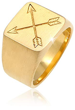 Kuzzoi Siegelring Herrenring massiv 15 mm breit in 925 Sterling Silber vergoldet, Biker Ring mit Pfeilen graviert, Ring für Männer in der Ringgröße 62, 0603690520_62