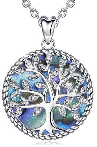 CELESTIA Tree of Life Necklace Sterling Silver 925 Mother of Pearl Abalone Shell Family Tree Pendant Jewellery Gifts for Mum Mothers Day, Presents for Grandma, Nana Gifts