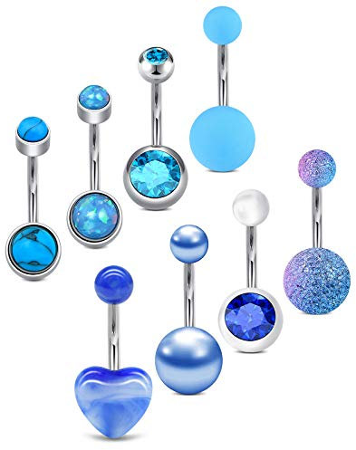 AceFun Bauchnabelpiercing Set Chirurgenstahl 14G blau 8pcs Piercing Bauch Nabelpiercing Bauchnabelstab Bauchnabelring für Frauen