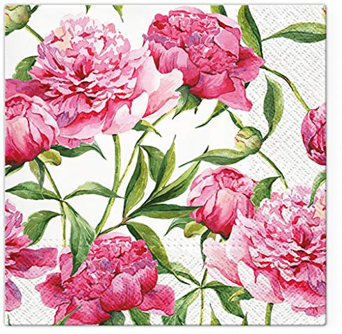 Tete a Tete 3Ply Flowery Tissue Paper Napkins Serviettes 33cm x 33cm - Pack of 20 (Pink Peonies)