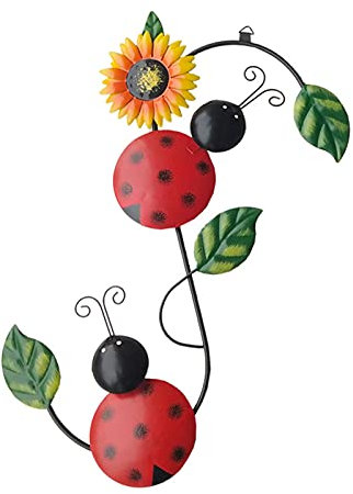 RTWAY Metall-Marienkäfer-Wandbehang, Eisen-Wandornament, Garten-Metall-Marienkäfer-Wandornament, Marienkäfer, Sonnenblumen, grüne Blätter, Skulptur für Garten, Wand, Terrasse, Dekoration