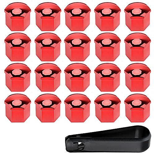 ETOPARS 20 Stück 17mm Auto Radmutterkappen Radschrauben Kappen Universal Reifen Mutter Abdeckungen Radmuttern mit Entfernung Werkzeug Rot