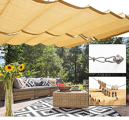 GDMING Einziehbar Sonnensegel Seilspanntechnik, Sonnenschutz Pergola Abdeckung, Drahtgleiten Welle Überdachung Zum Terrasse Garten Hof Polyester