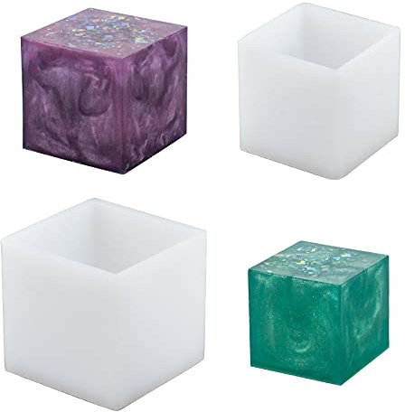 WANDIC Square Resin Mold, 2 Pcs 2 Sizes of Cube Epoxy Resin Molds Casting Mold Tools for DIY Craft Ornament Art and Home Decoration