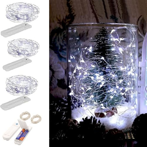 ZNYCYE 3 Pack(8.2ft)-50 LED White Fairy Lights with Timer, Fairy Decorations Gifts-7 Modes Battery Fairy Lights Battery (Included) Operated White Led Lights for DIY,Wedding,Party,Mason Jars