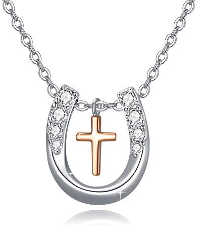 YEESIA Hufeisen-Halskette für Damen, 925er Sterlingsilber, Kreuz-/Unendlichkeits-Hufeisen-Anhänger, Halskette mit Zirkonia-Hufeisen, Schmuck, Geschenk für Frauen