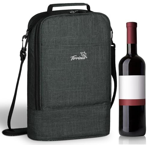 Kato Tirrinia Insulated 2 Bottle Wine Cooler Bag - Wine Cooler Tote Carrier for Picnic, Beach, Wine Lover Gift, Charcoal