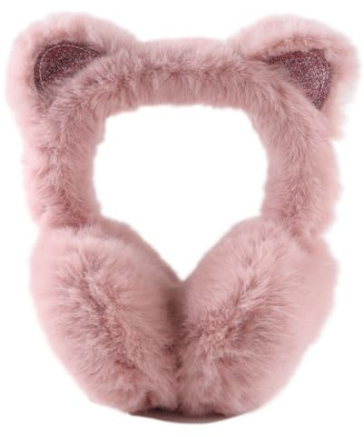 Pesaat Winter Kids Earmuffs With Cat Ears - Warm Cover for Girls, Children Ear Warmers (Skin Pink Cat)