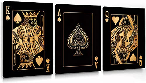 Ace of Spade Karte Poker Leinwand Poster Ace of Heart Jack Queen King Spielkarte Leinwand Drucke Gelbe Königin und König Poker Wandkunst Leinwand Vintage Poker Spielkarten Bild für Bar Pub Casino