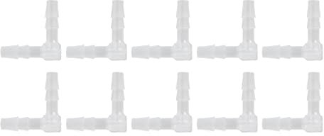 Conector de codo de manguera, lengüeta de manguera Codo de 90 grados Conector en L Material de PE 10 piezas Codo de manguera Conector de plástico Adaptador de junta de púas iguales de 90 grados(8mm)