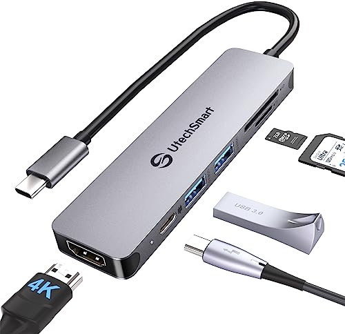USB C Hub, UtechSmart 6 in 1 USB C Adapter Multiport mit 4K@60Hz HDMI, 2*USB 3.0, PD 100W, SD/TF Kartenleser, Kompatibel für MacBook Pro/Air M1, Dell, HP, Steam Deck und Typ C Geräten