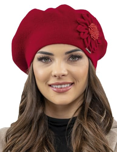 VIVISENCE Winter Baskenmütze Für Damen Herbst Warme Barette Mit Zarter Blumenapplikation Frauen Elegante Klassischem Stil Perfekte Für Herbst Und Wintertage Modell 7048