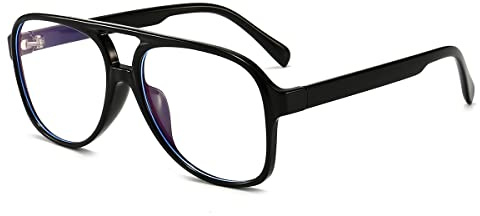 JOVAKIT Aviator Non-prescription Glasses for Women Men Pilot Frame Clear Lens Eyeglasses Fashion Square Frame Glasses (Black)