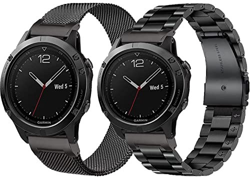 OTOPO für Fenix 5X/Fenix 6X/Fenix7X Armband, QuickFit 26mm Metall Echtleder Ersatz Armband Gliederarmband Uhrenarmband für Garmin Enduro,Fenix 3,Quatix 3, D2 Delta PX,Tactix Charlie