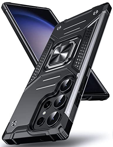 DASFOND Armor Hülle für Samsung Galaxy S23 Ultra Case 5G Militär Stoßfest Handyhülle [Upgrade 2.0] 360 Grad Metal Ring Ständer Schutzhülle [für Handyhalterung Auto Magnet], 6,8 Zoll, Schwarz