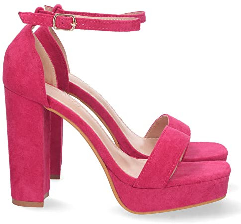 shoes&blues.es 71635 Sandalia de Tacon para Mujer, Comoda, con Pala Simple, Estilo Ankle Strap, y Cierre de Hebilla, Primavera Verano 2023 Fucsia Talla 36