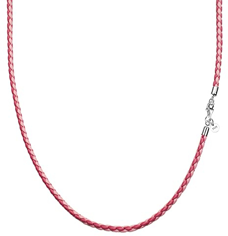 Viwind Echt leder Halskette 2.9mm breit geflochten Lederkette Lederband 45-65cm wählbar 925 Sterling Silber Vers chluss Damen Herren für DIY Anhänger braun schwarz rosa