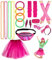 Jissta Deguisement Année 80 Femme Accessoire Fluo,jupe tutu pour adulte, jambières, gants en résille,Sac Banane,Lunette,Bandeau,Disco Costume Vetement Fête Néon Tutu Fluo, 1980 Costume De Fête