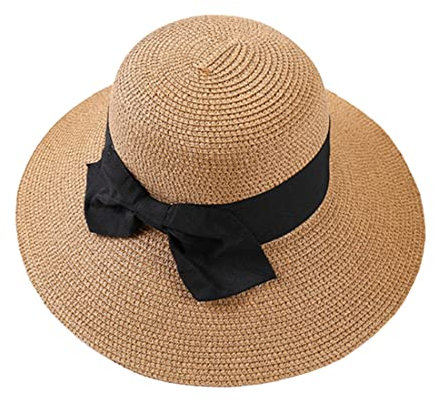 Ecroon Femme Chapeau de Paille Chapeau à Large Bord Casquettes Anti-UV Respirant Pliable Plage Cap Chapeau de Soleil UPF 50+