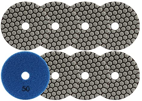 FOCSTOL Diamant Trocken Polierscheiben - 8 Stück 100mm Körnung 50 Diamant Schleifpad für Granit Marmor Kunststein Quarz für Winkelschleifer