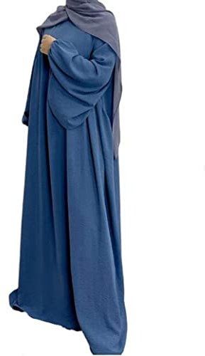 RLLJS Muslimisches Damenkleid Ramadan Gebetskleidung Abaya Dubai Islam Eid Crêpe Ballonärmel afrikanische Türkei Robe ohne Hijab, Dustyblue, 1