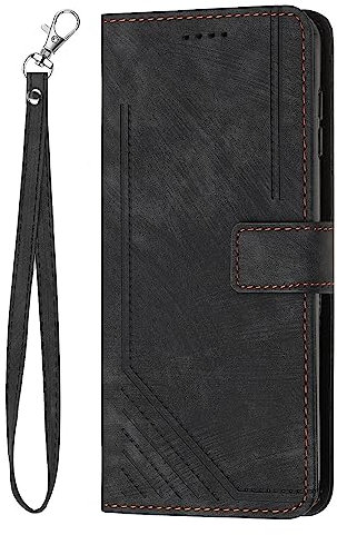SUPWALL Kompatibel mit iPod Touch 7 (2019)/iPod Touch5 Wallet Case Kreditkartenhalter | Skin Feel Premium Leder Kickstand Flip Case | Magnetverschluss Langlebig Stoßfest Schutzhülle | Schwarz