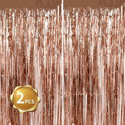 BEISHIDA 2 Stück roségoldfarbene Lametta-Türvorhänge, Party-Luftschlangen-Vorhang, Hintergrund, Fransenfolie, Wandhintergrund für Geburtstag, Weihnachten, Hochzeit, Valentinstag, Party-Dekoration, 1 x