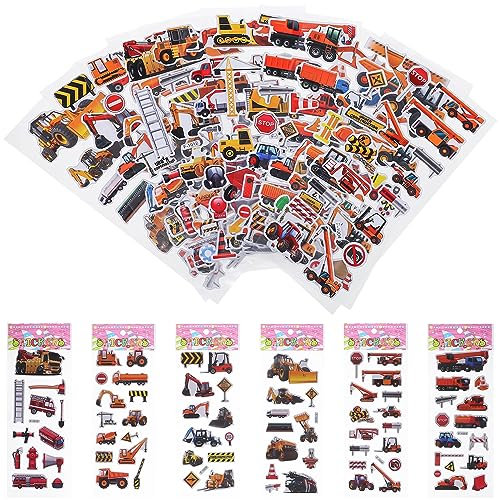 Gadpiparty 12 Bögen Aufkleber Für Kinder Kleinkinder Transport Bagger Lkw Auto Feuerwehrauto Bauwagen Müll Müllwagen Traktor 3D-Aufkleber Partyzubehör