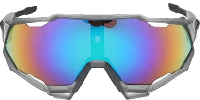 No Name Ltd Road Bike Cylce Glasses Single Lens Full Face Visor Futuristic Reflective Mirrored Cycling Sunglasses Wrap Around Sporty All Sport Goggles for Man Woman Boys Girls (Gunmetal)