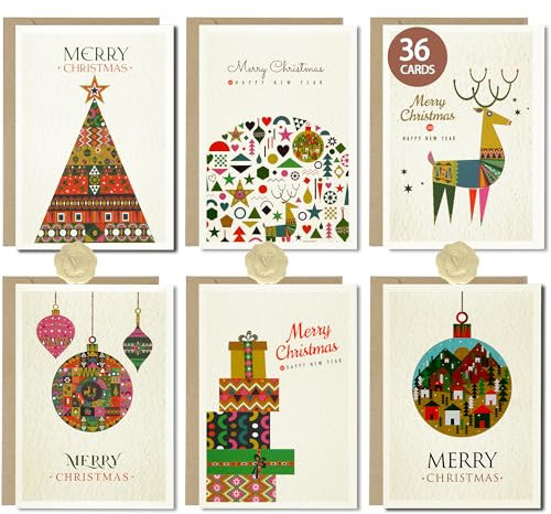Weihnachtskarten 2024, umweltfreundliche Weihnachtskarten mit Umschlägen, innen blanko, personalisierte Weihnachtskarten, Multipack, 36 Stück, Weihnachtskarten für Familie, Freunde, Geschäftspartner,
