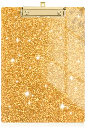 Rimilak Acryl-Glitzer-Klemmbretter, glitzerndes Brett mit flachem Goldclip, entworfen für Klassenzimmer, Schule und Büro, A4, Briefgröße 22,9 x 31,8 cm, Gold