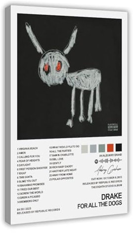 Yeepi Drake Poster für alle Hunde, Albumcover, 2 Leinwand-Poster, Schlafzimmer-Dekor, Sportlandschaft, Büro, Raumdekoration, Geschenk, Rahmen-Stil, 40 x 60 cm