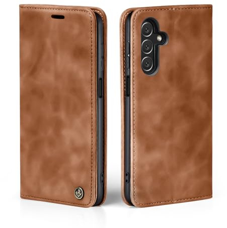 LBH Handyhülle für Samsung Galaxy A25 5G in Hellbraun mit Karten- und Geldfach Smartphone Hülle mit Standfunktion Flip Case Schutzhülle Magnetverschluss Vintage