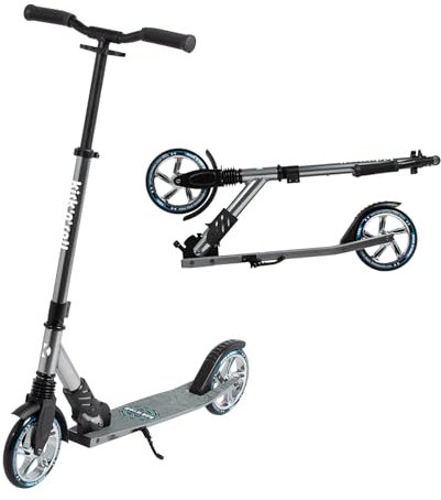 Leogreen Cityroller Scooter Aluminium Scooter mit Klappmechanismus Ständer, 180 mm Advanced Scooter, höhenverstellbar, Klappbarer Roller für Kinder und Erwachsene bis 100kg, Grau