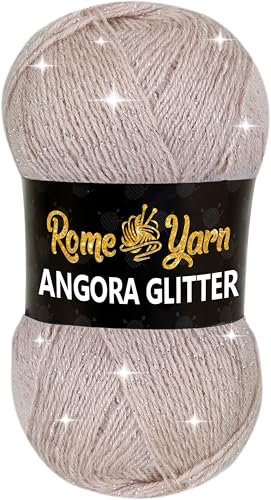 Rome Yarn Angora Glitter Garn | #2 Fine, Sport (USA), 4 ply (UK) | Metallic-Wolle | Glitzerndes Garn zum Stricken und Häkeln Simli Wolle (1 Knäuel, 762)