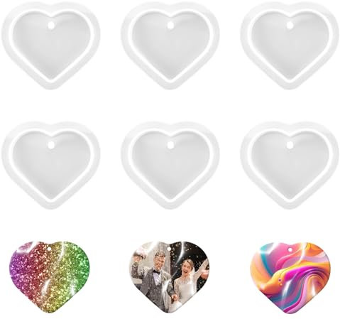 Molde Silicona Corazon, 6 Piezas Moldes De Silicona De Corazón, Resina Epoxi Molde Silicona Corazones, Moldes Silicona Corazon, Para Hacer Joyas, Llaveros, Manualidades, Herramientas De Bricolaje