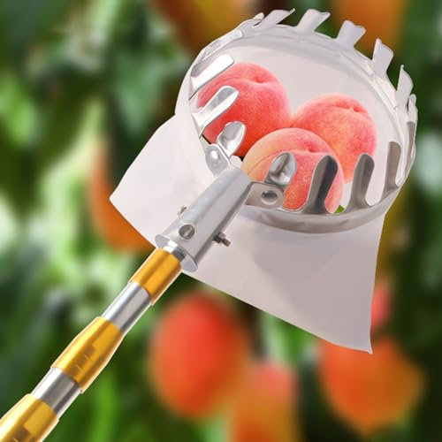 recoge frutas telescopico Recogedor De Frutas De Metal Plateado, Palo Largo Recogedor De Frutas Con Cesta Mango Telescópico / Herramientas De Jardinería Y Agricultura/ Manzana Naranja Pera Mango Picki