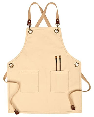 ECOLFE Delantales para hombres, Delantal de trabajo for hombres, delantal de herramientas de lona encerada resistente for carpintero, carpintero(Color:Beige)