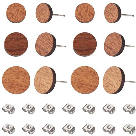PandaHall flache runde Ohrstecker aus Holz, Rohlinge mit Ohrmuttern für Frauen und Mädchen, Schmuckherstellung, 24 Stück