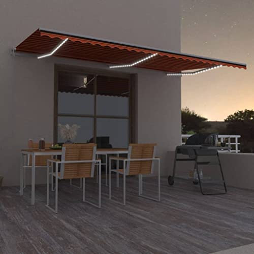 Homgoday Automatisches Zelt mit Windsensor und LED, 600 x 300 cm, Orange Braun, Möbel für den Außenbereich für Privatsphäre, Markise für Garten, Sonnensegel für den Außenbereich, Seitenmarkise für